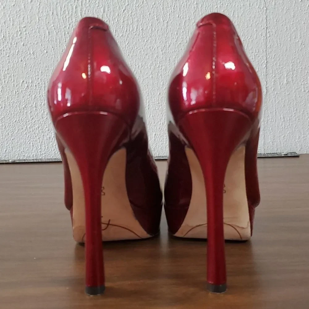 Joan & David Platform Sexy Dress Pump Heels Candy Apple Red Patent Leather Shoes
